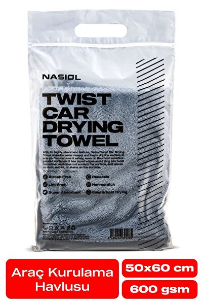 Nasiol Yüksek Su Emici Özellikli Mikrofiber Araç Kurulama Havlusu-Çiziksiz Temizlik-50x60cm-600gsm