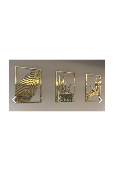 Numa Concept Pictură din 3 piese pe MDF - Frunză și stuf, Decor de perete din plexiglas argintiu, 35x25 Cm