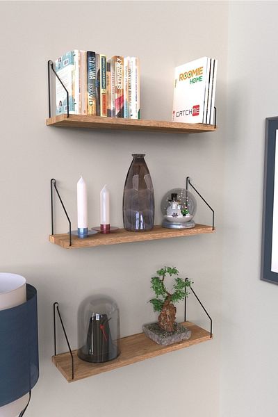 Roomie Home Wall Shelf Bookcase Kitchen Bathroom Living Space Set of 3 15 X 55 Cm.