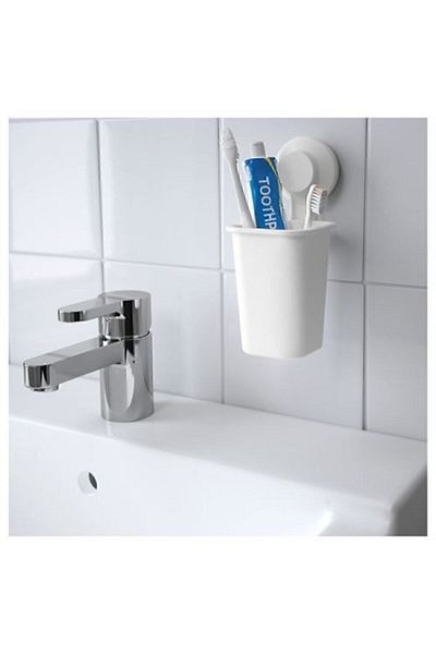 IKEA Λευκή Πλαστική Βάση Οδοντόβουρτσας Μπάνιου με Βεντούζα