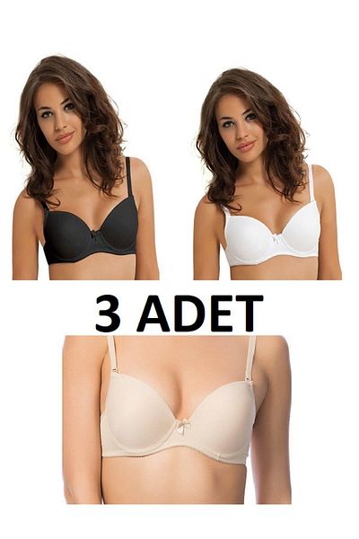 NBB 3525 Sutien micro acoperit din elastan negru-alb-brun 3 buc