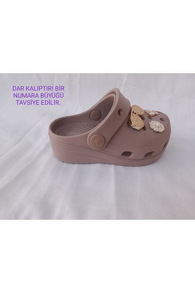 emta tasarım Children's Stoned Mink Comfortable High-Sole Slippers Sandals Narrow Fit