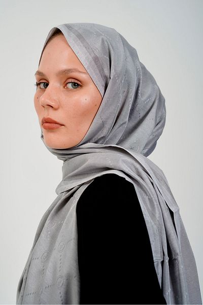 PİRAMİT Gray Striped Monogram Shawl