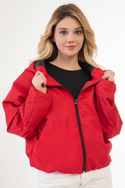 Riverstorm Women's Red Water and Windproof Oversize Raincoat with Hooded Pockets - Windbreaker