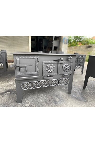 KAAN KUZİNE 80'lik Yatık Kuzine Izgaralı Fırınlı Soba Motif Desen