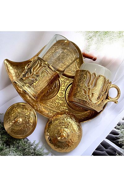 CHANCE GİFT Full Set Coffee Presentation Set Tulip Patterned Groom Cup Set Gift Coffee Set for Lover and Mother