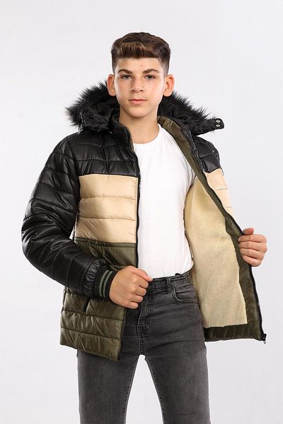 Go Veform Khaki Children's Coat - Fur Lined, Rain-Windproof, Hooded