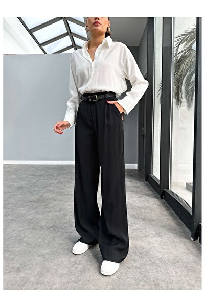 ESRAHELVACI بنطال بالازو مريح بطيات