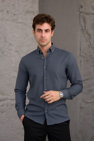 RAVANELLI Ανδρικό πουκάμισο Slim Fit - Βαμβακερό, Κοτλέ, Γιακάς με κουμπιά