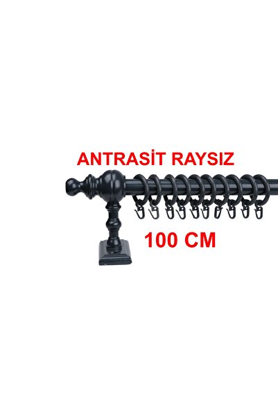 BonicasaArt Antrasit Raysız Ahşap Rustik Perde Askısı Rustik Borusu 100cm