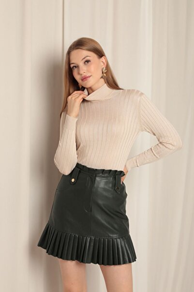 RICHMOST قماش تريكو - بلوزة نسائية بمقاس قياسي بياقة مدورة وأكمام طويلة - حجري