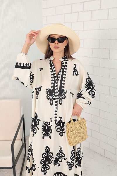 BRZ COLLECTION Rochie de damă din viscoză - cu model, negru crem