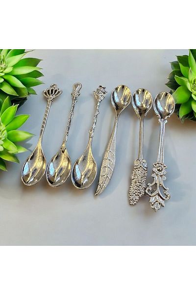 CHANCE GİFT 6 Different Motifs Sweet Jam Ice Cream Spoons - Antique Model Gift