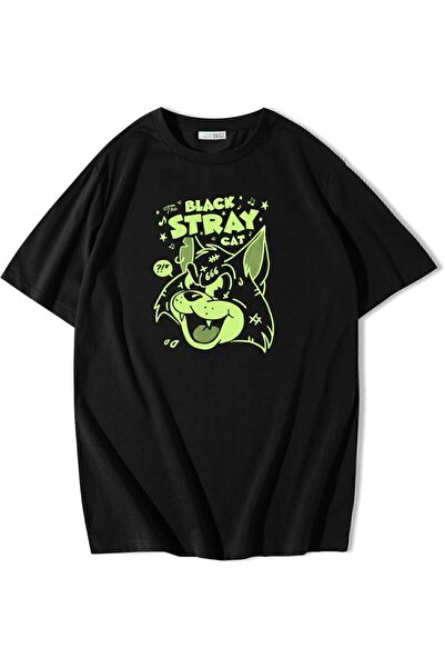 BRZ COLLECTION Tricou oversize unisex Black Stray Cat