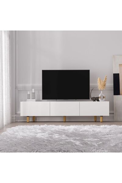 MERT SERT MOBİLYA Alvin 180cm Tv Sehpası, Ahşap Ayak