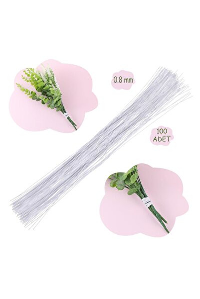 OLİ Art Çiçek Teli 0.8mm 100 Adet Beyaz Çiçek Yapımı Yapay Çiçek Dalı Çiçek B...