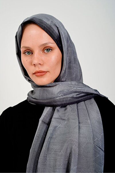 PİRAMİT çizgili monogram şal füme-siyah