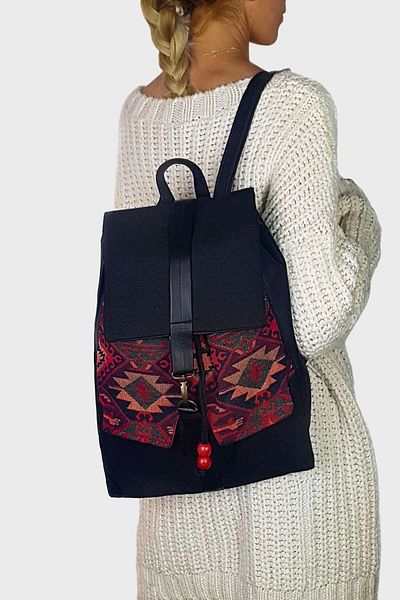 Ayşe Teyze'nin Çantaları Women's Black Large Backpack with Pockets