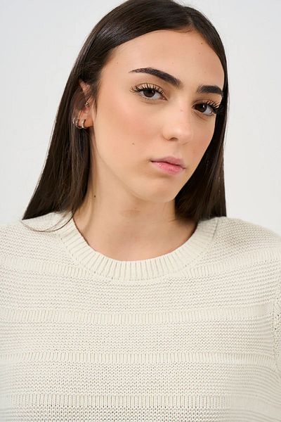 ONLY Ecru Colored Women's Knitted Sweater - Crew Neck, Side Tie 15324444