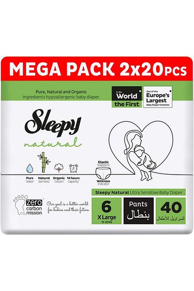 Sleepy Natural Pants Size 6 | Comfort | Absorbent | Eco-Friendly | Hypoallergenic | (6, 40 Count)
