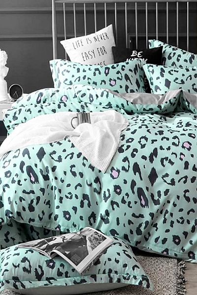 İQON Set cuvertură de pat dublu Leopard Water Green