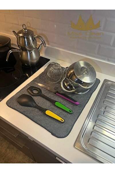 Single Gri Mikrofiber Bulaşık Kurulama Matı Kurutma Örtüsü Tezgah Üstü Süper ...