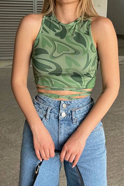 Arzulica Bluză decupată cu model de inimă verde