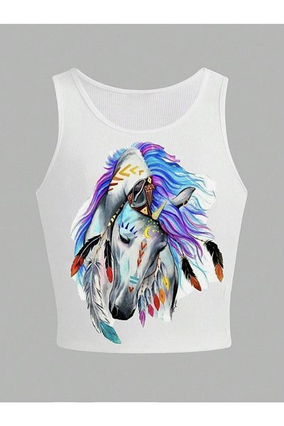 Arzulica Λευκό Crop Top με στάμπα Pegasus