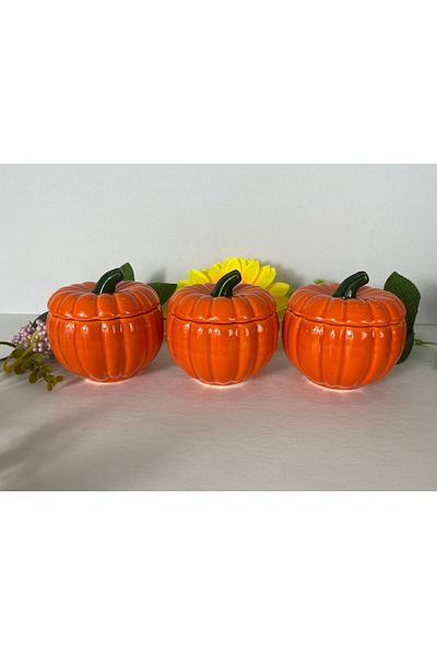 cristal home 3 Pieces Small Size Pumpkin Storage, Honey Pumpkin Spice Bowl, Sugar Bowl 10x10 Cm