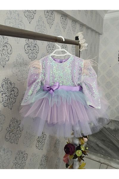 Kidstore Rochie pentru fetiță cu mânecă lungă în culorile unicorn liliac