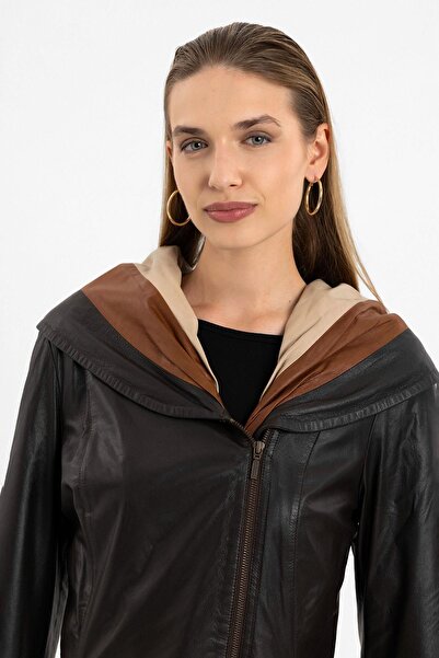 Deriderim Ulia Kahve Kadın Hakiki Deri Kaban