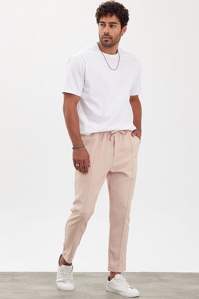 MADZEYMODA Μπεζ ανδρικό παντελόνι Jogger - Νέα σεζόν, Boyfriend Fit, Grass Detailed Mz22032
