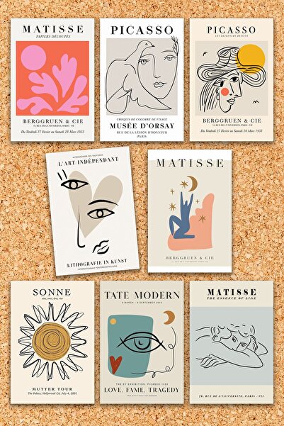 Pankart Evi 8 قطع من بطاقات القهوة لعرض شعار آرت بيكاسو ماتيس