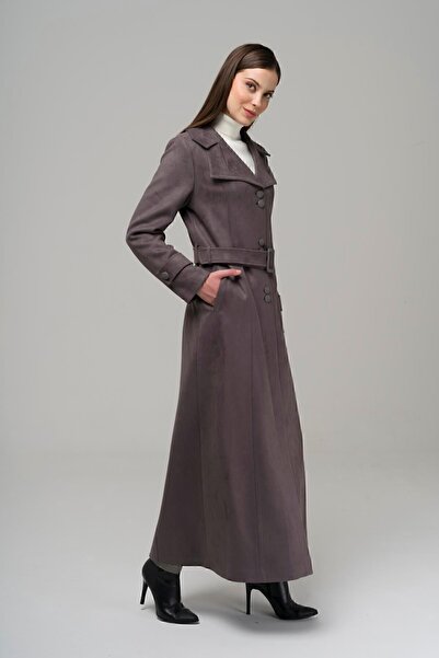 Olcay Pleated Men's Collar Suede Look Topcoat Smoked 6498