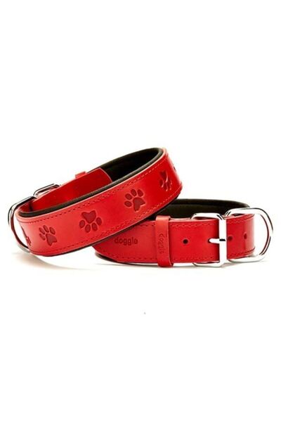 Doggie طوق كلب صغير من الجلد باللون الأحمر - 4x47-55 سم