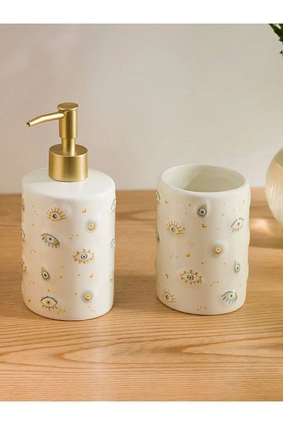 LC Waikiki LCW HOME Κρεμ Χρώμα Σετ Μπάνιου 2 τεμαχίων Κεραμικό - Θέμα Eye