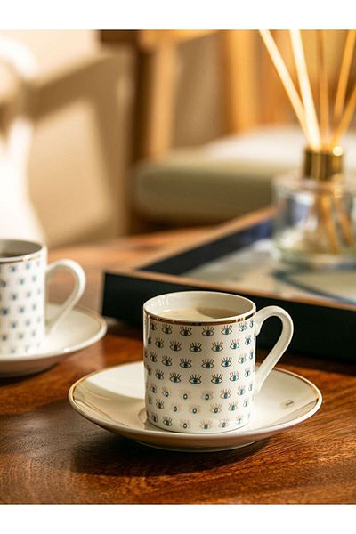 LC Waikiki Patterned Porcelain Coffee Cup Set of 2 90 Ml