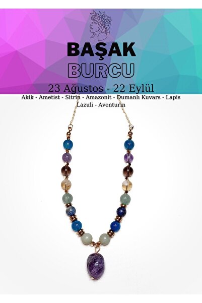 LEMURYANSTONE Başak Burcu Kolye Akik-Aventurin-Lapis-Sitrin-Ametist-Dumanlı K...