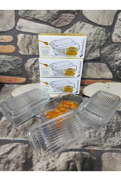 Paşabahçe Butter Bowl. 3 Pieces (3 PCS) Two-Compartment Glass Butter Bowl-Breakfast Storage Container