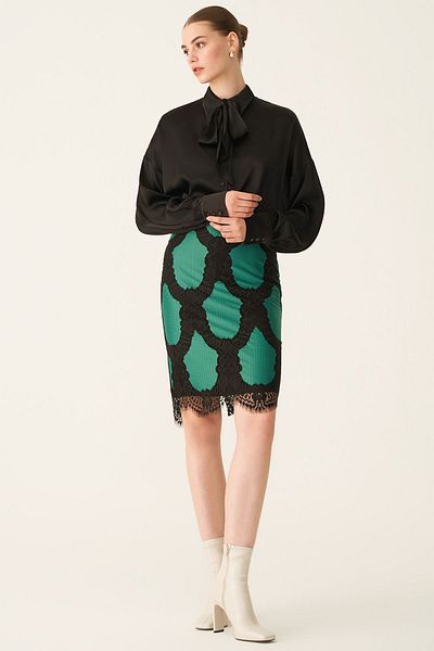 Perspective Fustă alaia Slim Fit Dedesubt Genunchiului Din dantelă Culoare neagră Verde