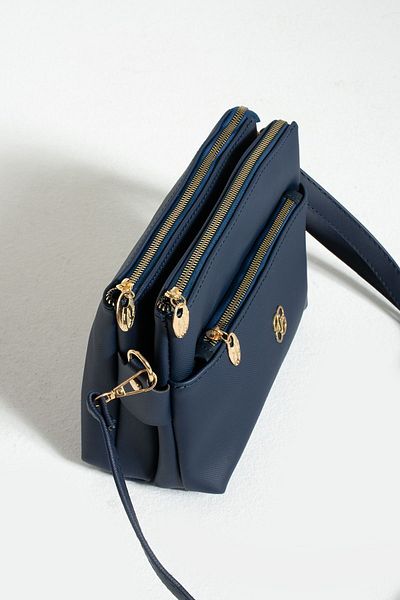 Rosmod Γυναικεία τσάντα ώμου Navy Blue Hub Δερμάτινη 3 θέσεων