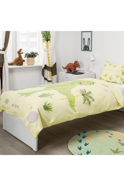 IKEA Tek Kişilik Çocuk Nevresim Takımı Meridyendukkan Sarı-yeşil-150x200/dinazor-çarşafsız