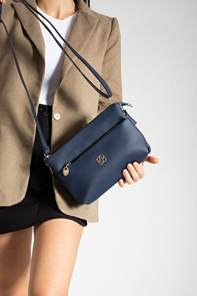 Rosmod Geantă de umăr de damă din piele Hub albastru bleumarin cu 3 compartimente