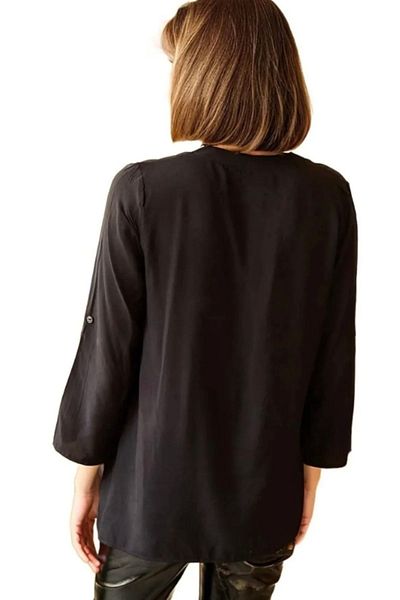 Cassime Cămașă clasică din viscoză, cu mâneci cu nasturi, cu guler de judecător, neagră, S-S-L-M-L-XL-2XL-3XL