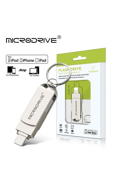 MicroDrive ذاكرة فلاش معدنية لجهاز iPhone Lightning USB 3.0 بسعة 64 جيجابايت - OTG مزدوج الإدخال
