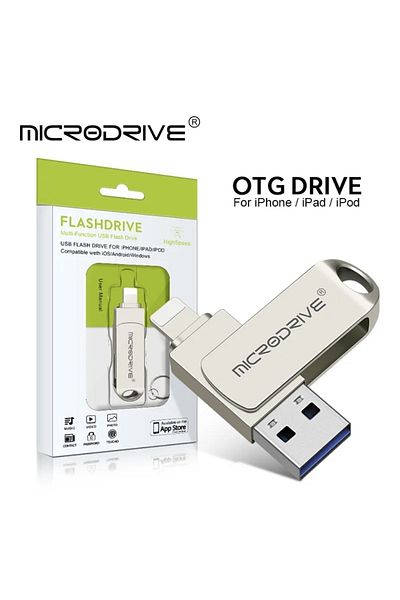 MicroDrive ذاكرة فلاش معدنية لجهاز iPhone Lightning USB 3.0 بسعة 64 جيجابايت - OTG مزدوج الإدخال