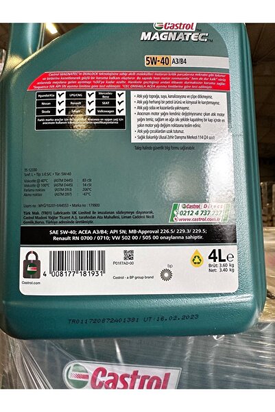 CASTROL Magnatec 5w40 A3/b4 4lt 2024 Üretim