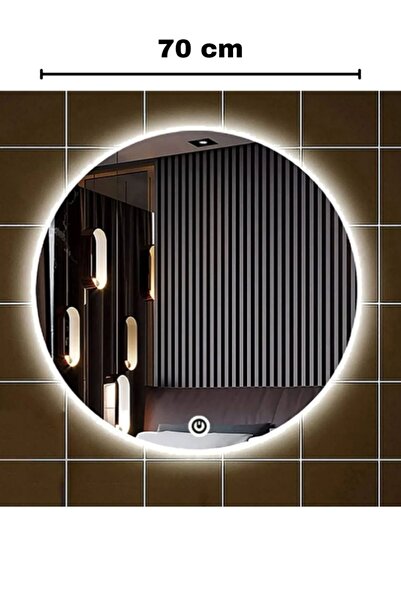 FAYMEND 70 Cm Çapında Beyaz Led'li Lavabo, Banyo, Duvar Aynası(DOKUNMATİK)