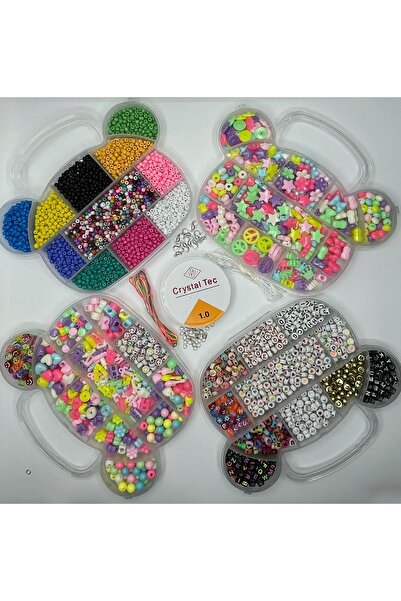 Egem aksesuar 4 Adet Sevimli Ayıcıklı Kutulu Hobi Boncuk Takı Yapım Seti