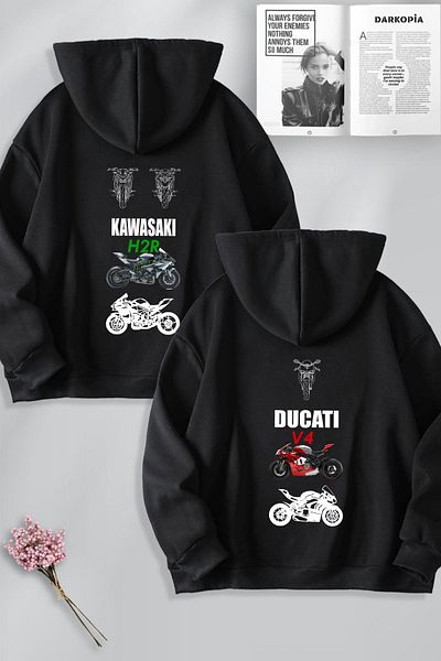 macklin Kawasaki и Ducati Motor Pattern - Суичър с качулка с щампа на гърба Комплект от 2 бр
